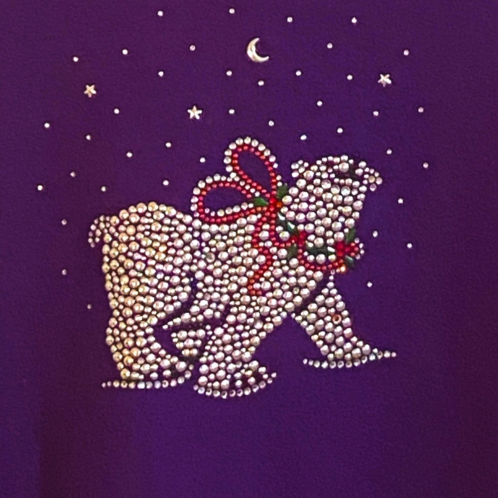 Purple Large Christine Alexander Christmas sweatshirt embellished Polar Bear - Picture 2 of 4